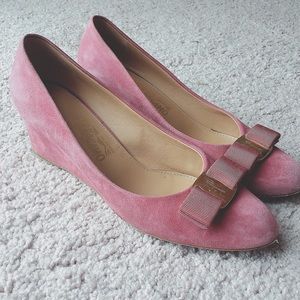 Ferragamo suede wedge pumps